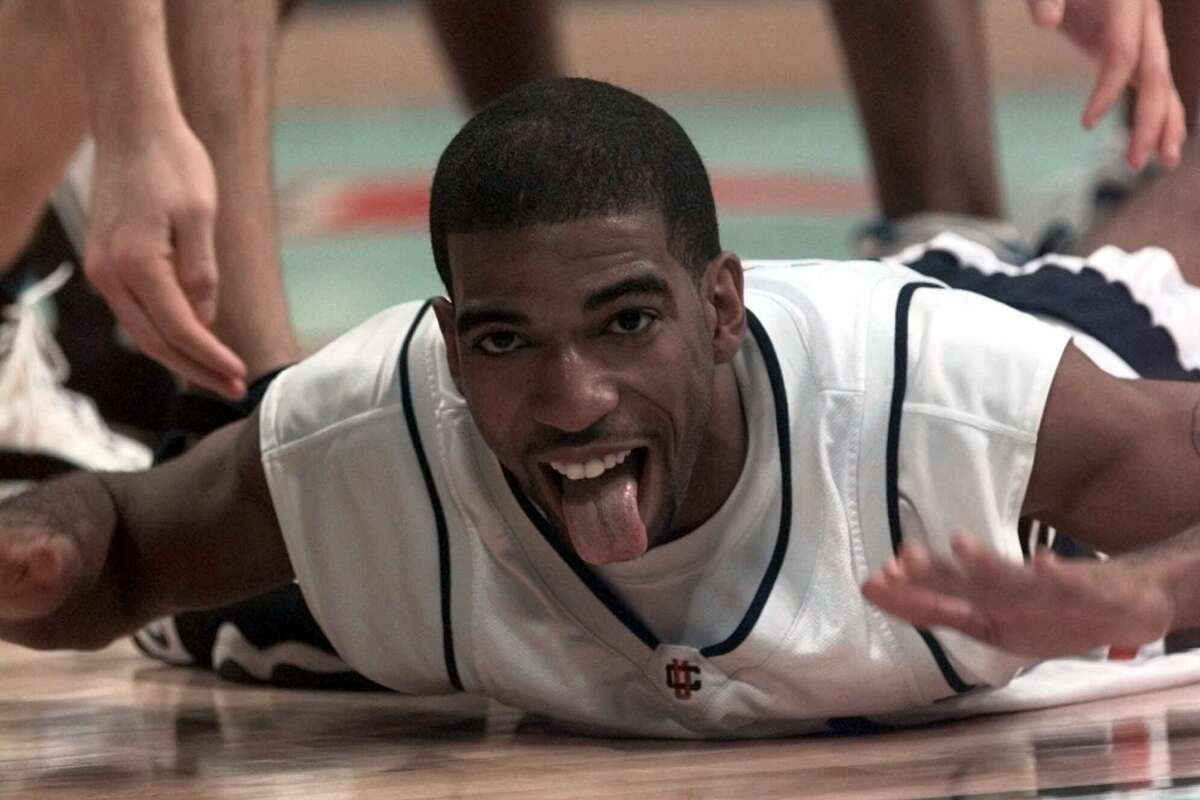 Connecticut's Richard Hamilton celebrates late in the second half against Duke in the championship game of the NCAA Final Four, Monday, March 29, 1999, at Tropicana Field in St. Petersburg, Fla. UConn went on to win 77-74. (AP Photo/Dave Martin)