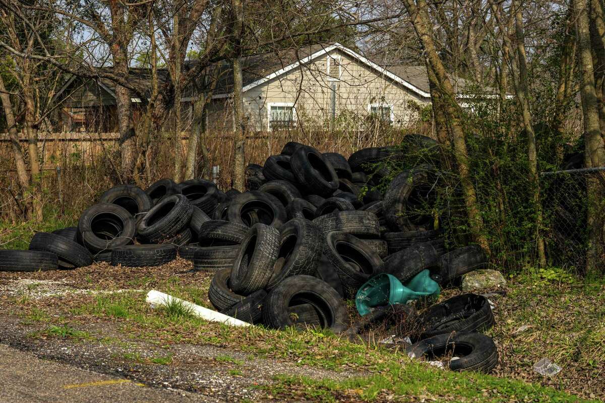 Pollution clogging flood drains is one of many issues the residents of Settegast, a historically black neighborhood, face on Wednesday, Jan. 18, 2023, in Houston. Settegast has the lowest life expectancy in all of Harris County, which has prompted the County Health Department, Urban Land Institute and Kinder to work with residents to address the most pressing concerns.