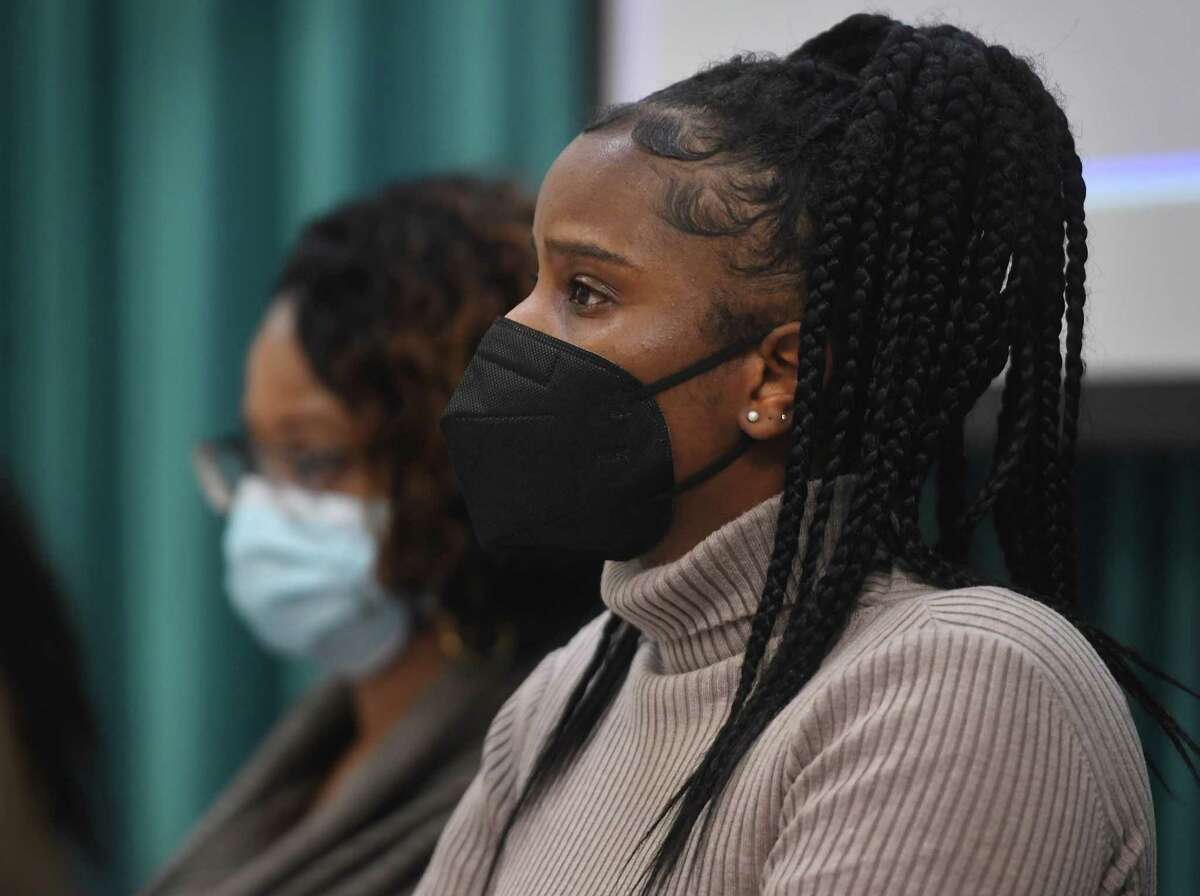 Bridgeport Board of Education Chair Bobbi Brown listens to public comment at a special meeting over the decision to relocate seventh and eighth grade students from Wilbur Cross School to Thomas Hooker School in Bridgeport, Conn. on Wednesday, January 18, 2023.