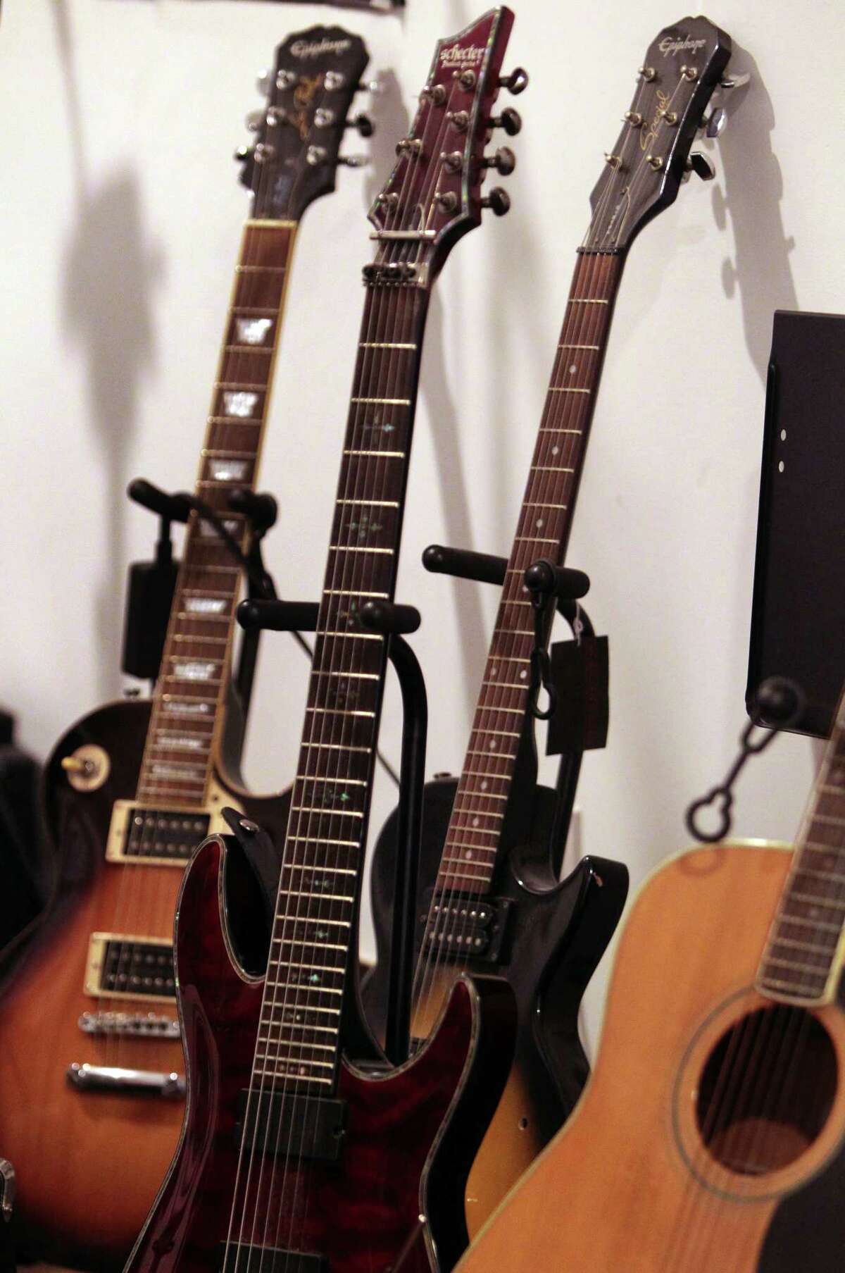 Musician Nikhil Talwalkar's home studio in Darien, Conn., on Wednesday January 18, 2023. Talwalkar's solo album, Reality Drips Into the Mouth of Indifference, landed on Spin Magazine's top ten metal albums of the year alongside genre legends like Ozzy Osbourne.