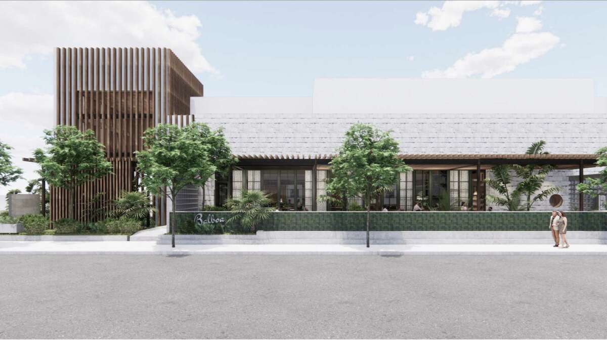 Rendering of Balboa Surf Club, a new upscale seafood restaurant from the company behind Il Bracco, opening in spring 2023 at 1753 Post Oak in Uptown.