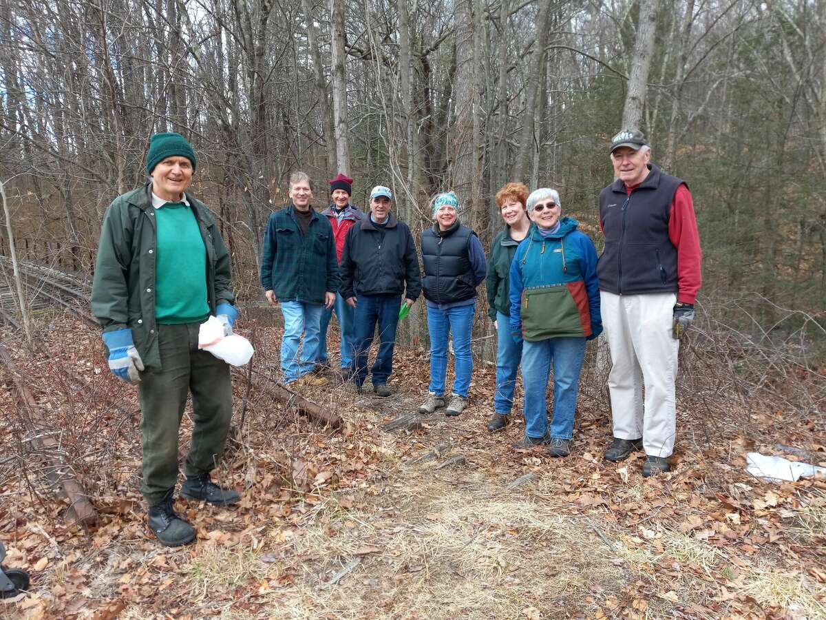 Members of the Torrington Trails Network lead a walk on a portion of trail that will eventually become part of the Sue Grossman Still River Greenway. The trail is behind Planet Fitness in the shopping center off Main Street.Tom Kandefer, Stephen Ivain,  Roger Courant, Kurt Johnson, Liz Cilfone, Kathy Ross, Robin Magistrali and Mark Linehan. 