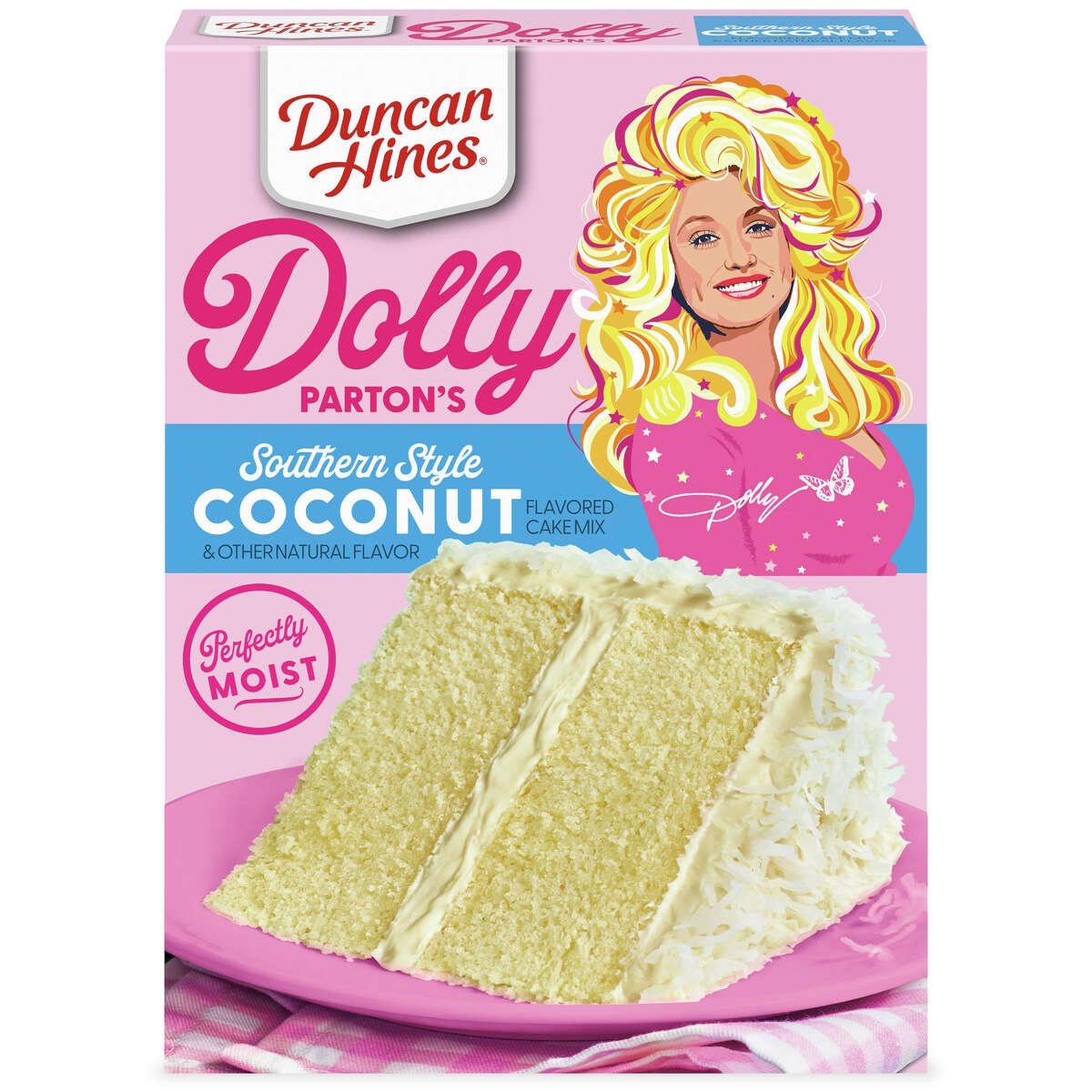 Duncan Hines Dolly Parton's Southern Style Coconut Flavored Cake Mix will be available online in the limited-edition Dolly Parton's Baking Collection starting Jan. 26, 2022, and in stores beginning in March.