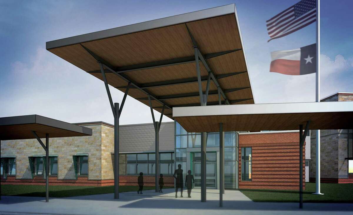 Early renderings of a planned new school to replace Robb Elementary in Uvalde, site of the May 24 massacre in which 19 children and two teachers were killed, call for a brick-and-glass exterior, covered walkways and an atrium-style entrance.