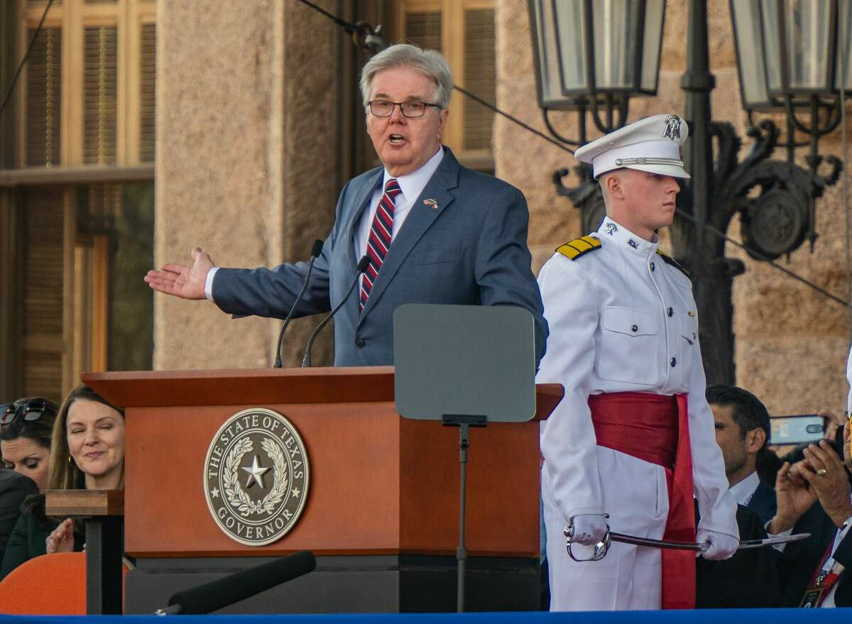 AUSTIN, TEXAS - JANUARY 17: Texas Lieutenant Gov. Dan Patrick speaks after being sworn in during his inauguration ceremony at the Texas State Capitol on January 17, 2023 in Austin, Texas. Texas Gov. Greg Abbott and Lieutenant Gov. Dan Patrick were sworn in for their third terms in office. (Photo by Brandon Bell/Getty Images)
