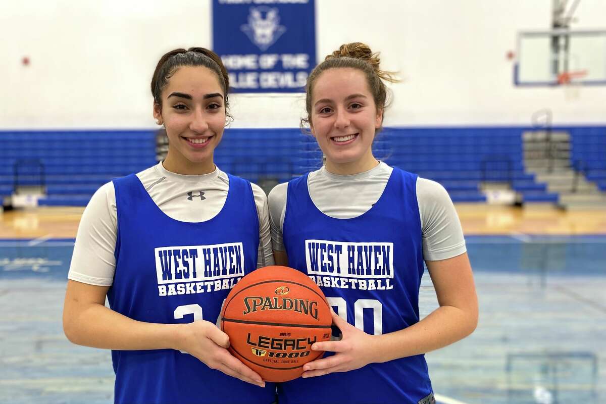 Amani Abuhatab and Kassidy Carrano of West Haven girls basketball.