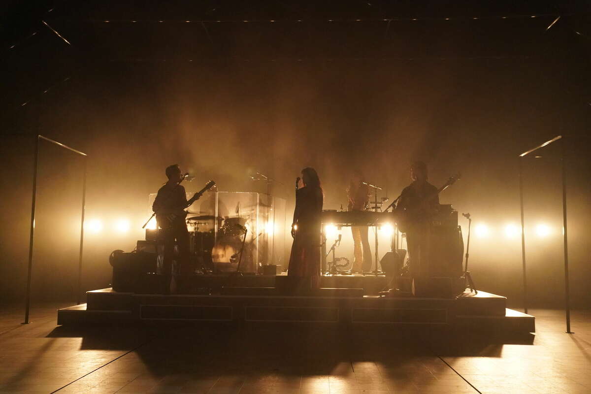 The full band in the Signature Theatre production of Cambodian Rock Band