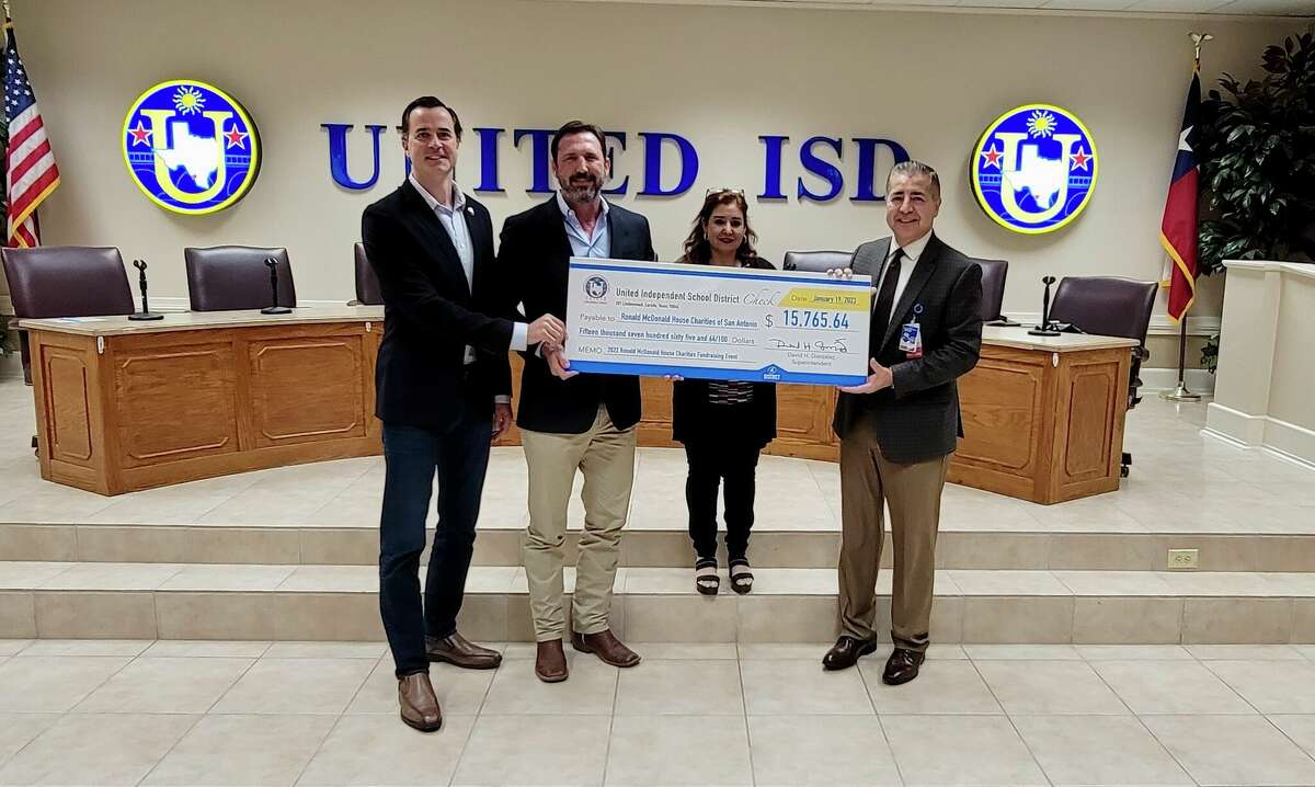 United Independent School district presented a check for over 15 thousand dollars to Ronald McDonalds House Charities of San Antonio, organization that seeks to provide temporarily housing to families having their children medically treated around the area on January 19th, 2023. 