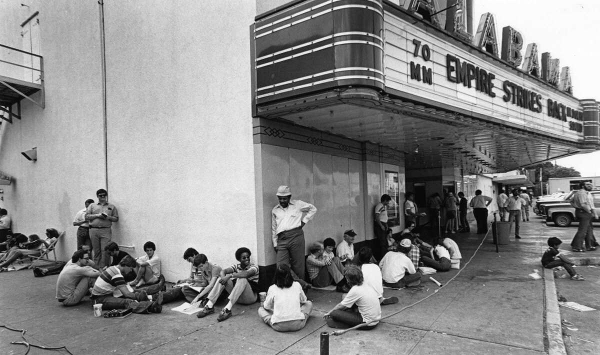 Star Wars fans wait in line outside the Alabama Theater to see the film "The Empire Strikes Back," May 21, 1980.