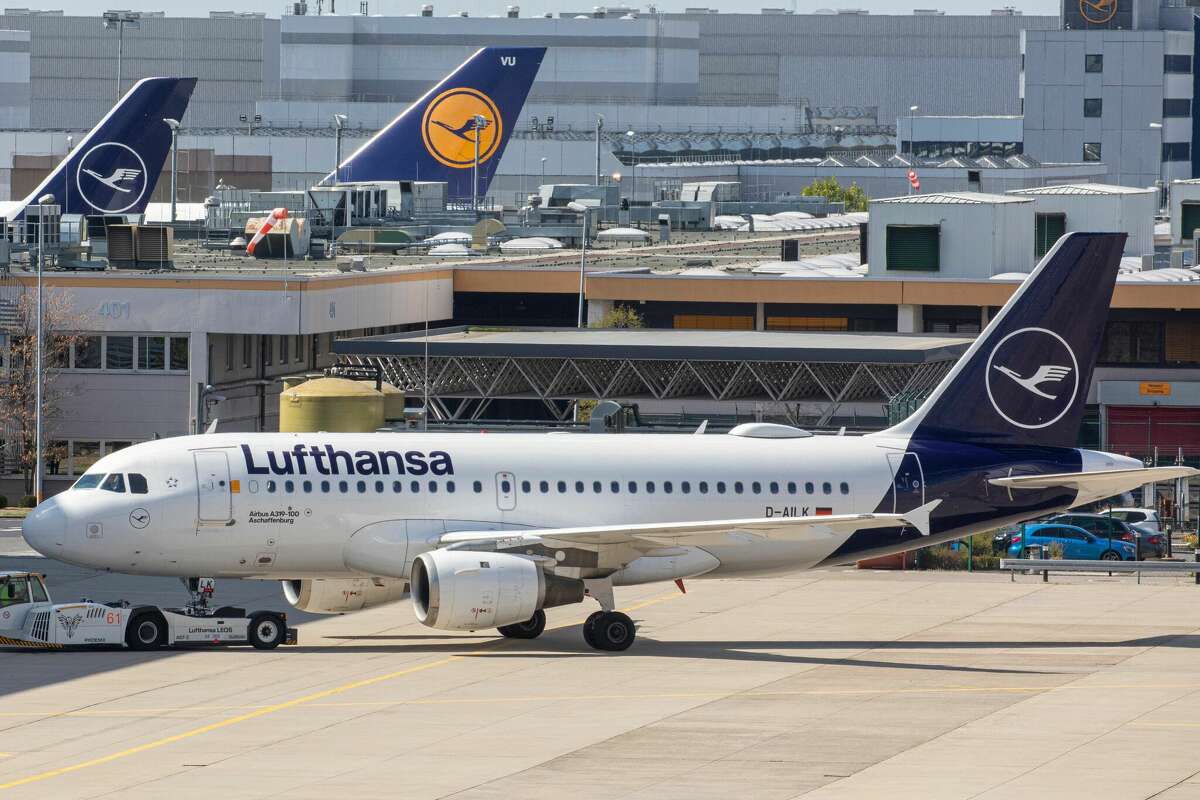 An Airbus A319 plane of the German Company Lufthansa stands at the Frankfurt Airport.