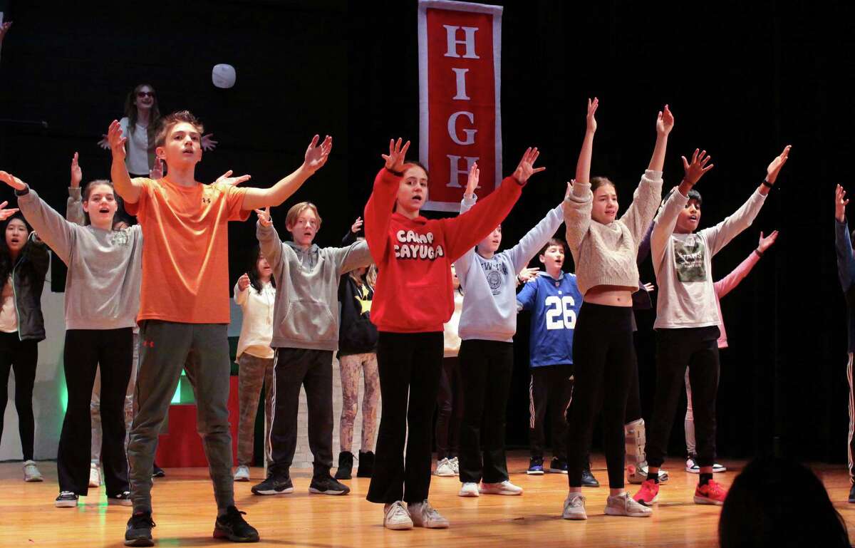 Eastern Middle School students rehearse for Disney High School Musical on Thursday, January 19, 2023 in the school auditorium in Greenwich, Connecticut. The show He's on Thursday, February 2nd at 4:30 pm and admission is $10. Other performances will take place on Friday, February 3rd at 7:30pm and He on Saturday, February 4th at 4:30pm. Admission to these two shows is $20. Tickets are available at www.easternmiddleschool.ludus.com/index.php.