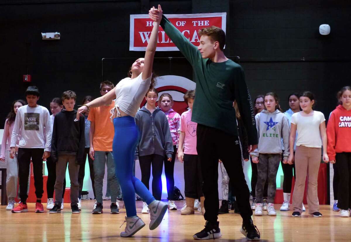 Lila Salvatore as Gabriella and Matthew Smiles as Troy of Eastern Middle School students rehearse for Disney High School Musical on Thursday, January 19, 2023 at the school auditorium in Greenwich, Connecticut. The show takes place on her Thursday, February 2nd. 4:30 p.m. Admission is $10. Other performances will take place on Friday, February 3rd at 7:30pm and He on Saturday, February 4th at 4:30pm. Admission to these two shows of hers is $20. Tickets are available at www.easternmiddleschool.ludus.com/index.php.