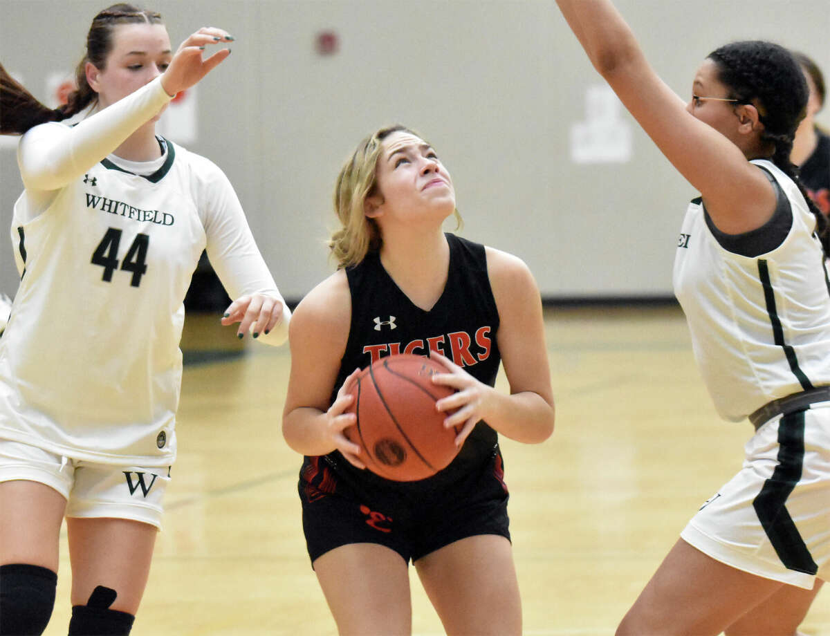 Edwardsville's Lydia Struble looks to go up for a shot in traffic against Whitfield in the second half on Thursday in St. Louis.
