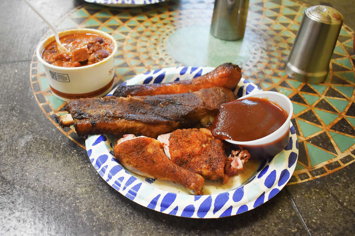 The barbecue plate and a bowl of chili at Prunedale Market & Deli. 