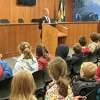 Students from Old Greenwich School visited Town Hall recently and asked questions of First Selectman Fred Camillo about how the town's government worked.