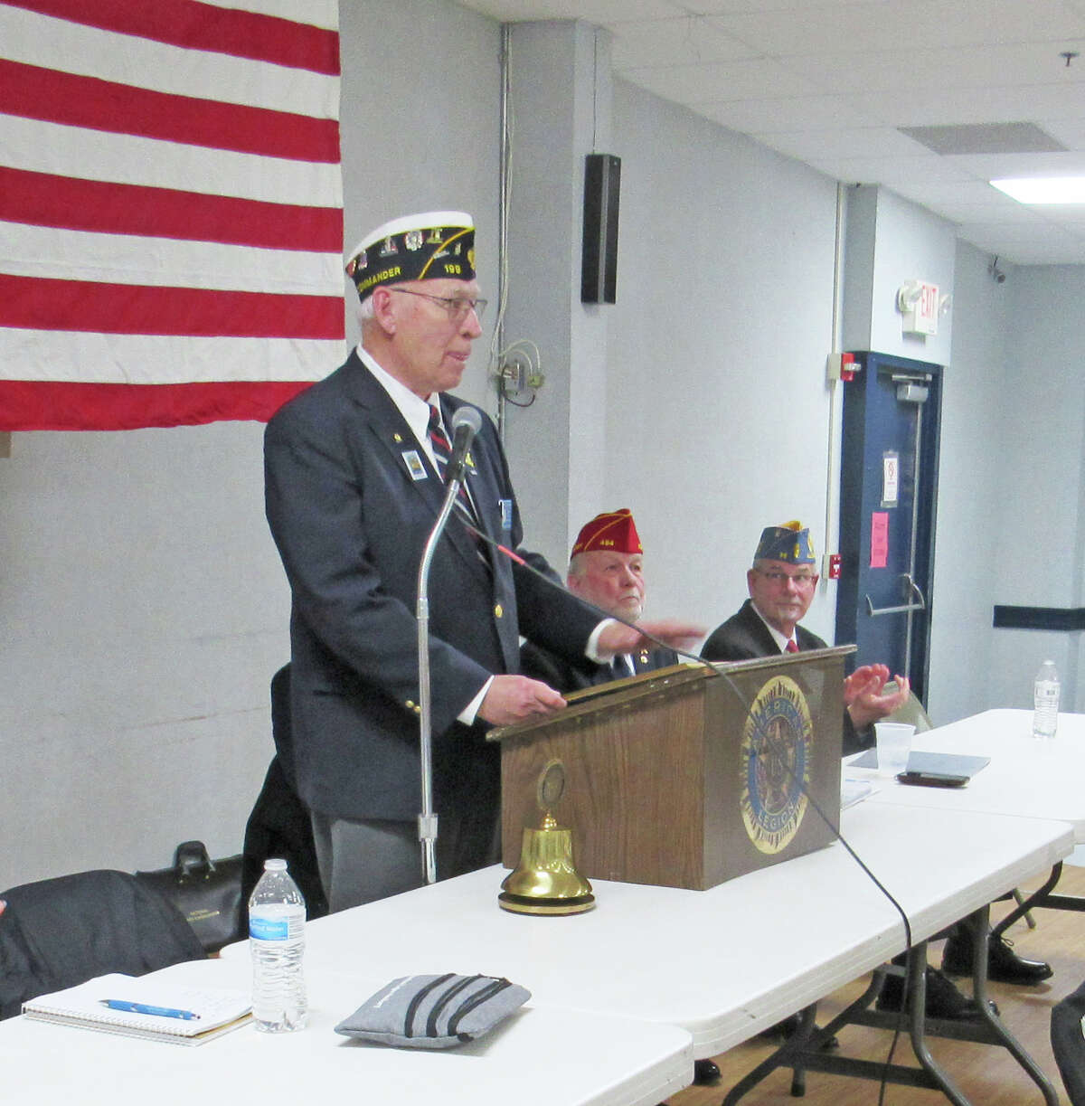District 22 Commander and Past Commander of Edwardsville American Legion Post 199 Ron Swaim speaks during Thursday’s Department of Illinois Family Membership Caravan at Post 199.
