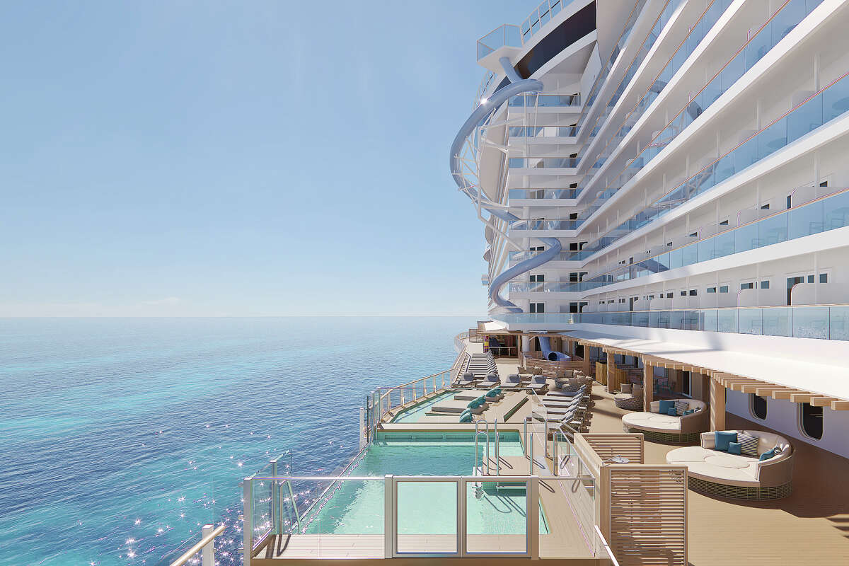 Norwegian Prima's Ocean Boulevard features two infinity pools and spacious lounge areas for guests.