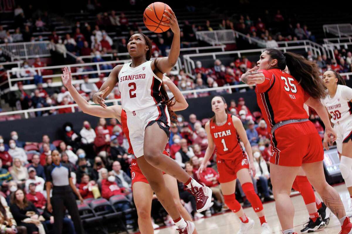 Stanford Cardinal guard Agnes Emma-Nnopu (2) scores against the Utah Utes in the first quarter an NCAA women’s basketball game at Maples Pavilion in Stanford, Calif., Friday, Jan. 20, 2023.