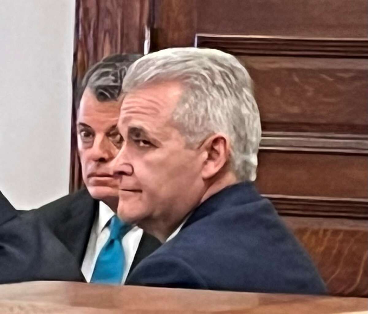 Rensselaer County Executive Steve McLaughlin appears in court during the opening argument Tuesday at his trial in county court.