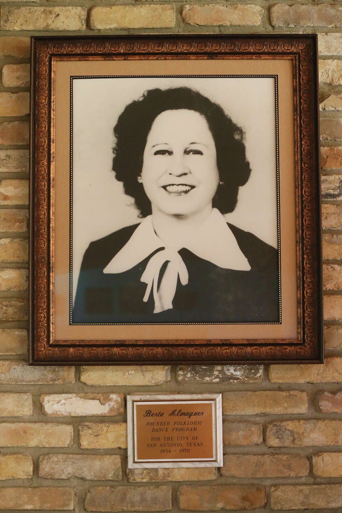 A photo of Berta Almaguer, the first dance instructor hired by the city for its municipal dance program, hung on the wall at the Berta Almaguer Dance Studio. The photo now hangs in the lobby of the new Berta Almaguer Dance Studio & Community Center.   