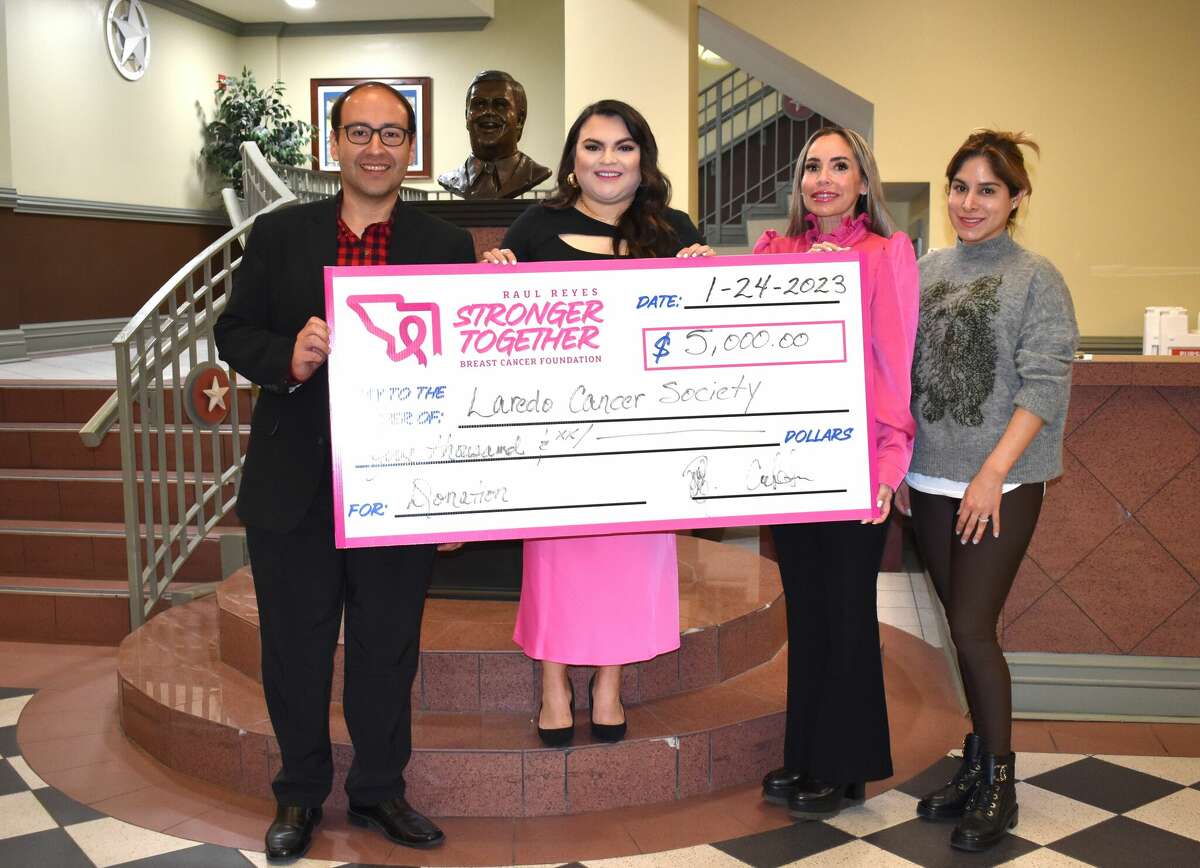 Webb County Treasurer Raul L. Reyes participated in a check presentation for the amount of $5,000 that was donated to the Laredo Cancer Society on Tuesday morning at the Billy Hall, Jr. Administrative Building rotunda. The money was collected and bestowed on behalf of the Raul Reyes Stronger Together Breast Cancer Foundation.