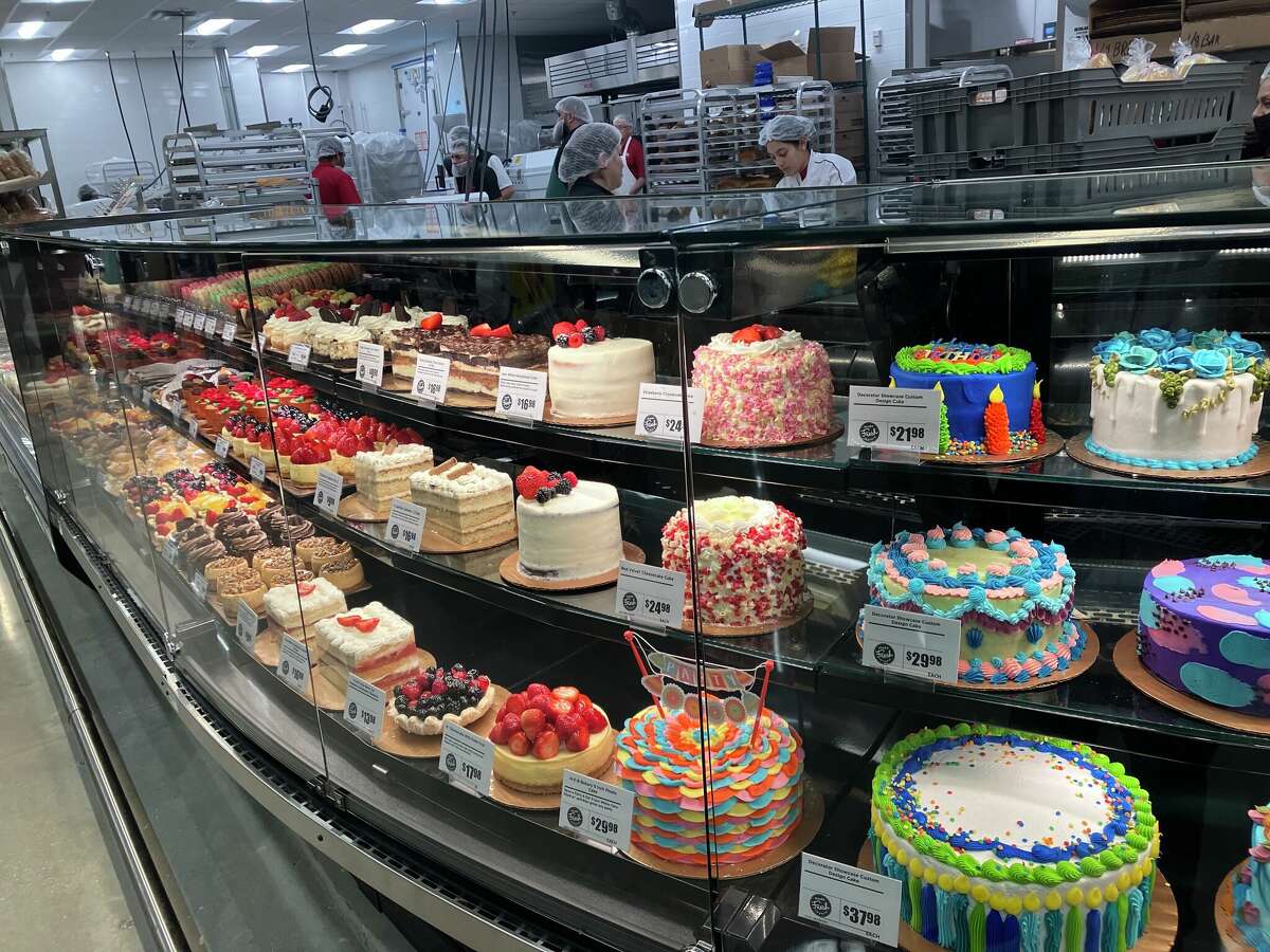 Decorated cakes in the bakery.