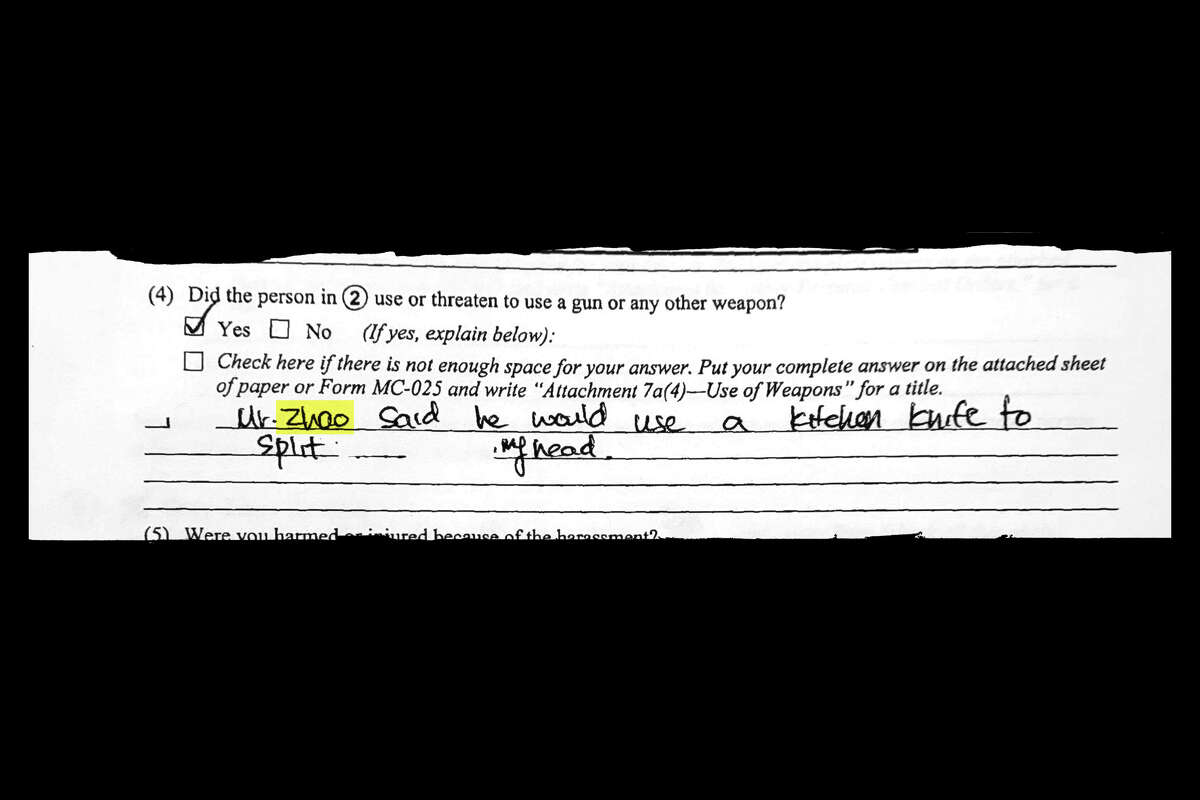 In a 2013 petition  for a restraining bid   filed against Chunli Zhao, a erstwhile  roommate wrote that Zhao “said helium  would usage  a room  weapon  to divided  my head.”