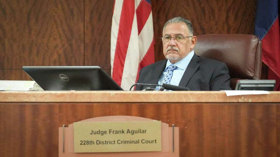 Judge Frank Aguilar listens during a hearing in the 228th District Criminal Court on Tuesday, Jan. 24, 2023, at the Harris County Criminal Courthouse in Houston.