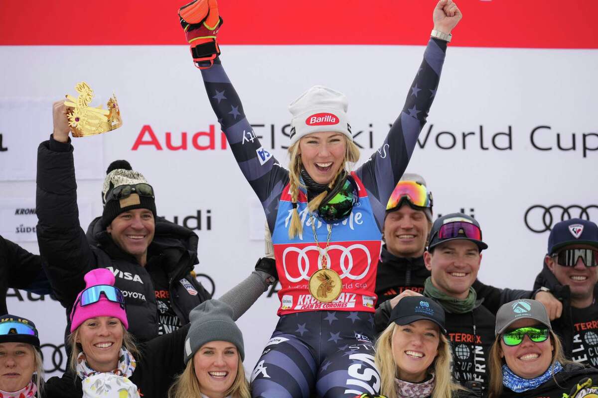 KRONPLATZ, ITALY - JANUARY 24: Mikaela Shiffrin of Team United States takes 1st place and wins her 83 victory during the Audi FIS Alpine Ski World Cup Women's Giant Slalom on January 24, 2023 in Kronplatz, Italy. (Photo by Millo Moravski/Agence Zoom/Getty Images)