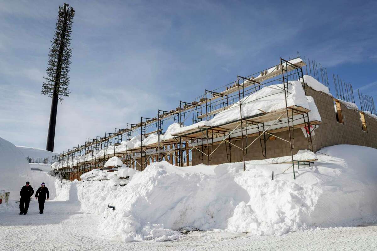 Construction of a vehicle maintenance building is seen at Sierra-at-Tahoe Resort on Jan. 18.