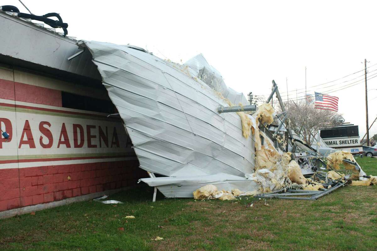 Damage is visible to the Pasadena Animal Shelter on Burke Road in Pasadena after numerous reported tornado touchdowns in Pasadena Tuesday, Jan. 24. 2023.