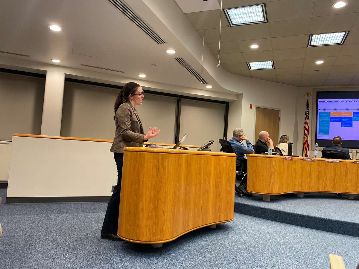 Kathleen Duffy, the Sustainability and Resiliency Program project manager from SmithGroup, gathers feedback from Midland Planning Commission members on ideas that could be added to the City Modern Master Plan. 