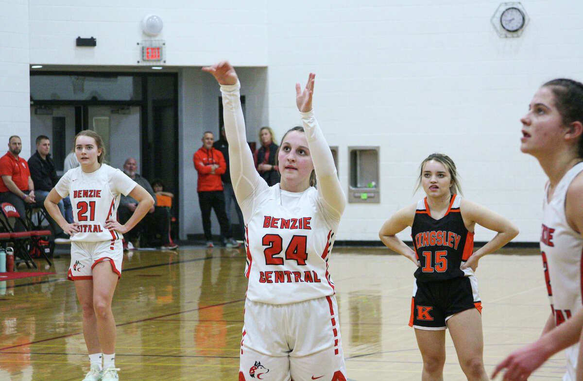 Benzie Central junior Marie Redilinger follows through on a free throw attempt against Kingsley on Jan. 24, 2023 at Benzie Central Middle School. 
