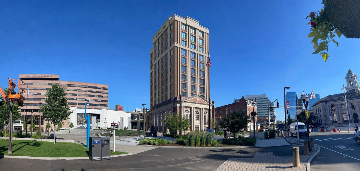 A rendering of the proposed 11-story boutique hotel at the old Stamford Savings Bank building. The Stamford Zoning Board could vote on the project next month.