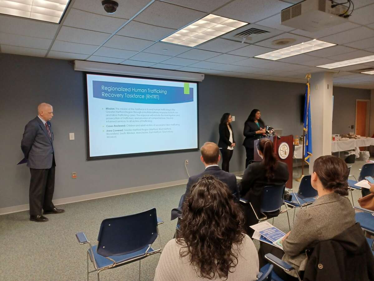Chief State's Attorney Patrick Griffin, left, Krystal Rich, executive director of the Connecticut Children's Alliance, and Hartford State's Attorney Sharmese Walcott announced Wednesday the creation of a regional task force to combat human trafficking in the greater Hartford area. 