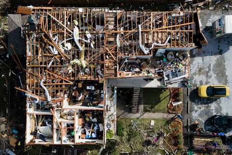 Houston-area tornado damage, destroyed buildings seen in drone footage