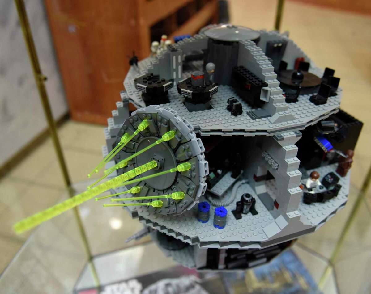 A Lego Death Star on display at the Ferguson Library in Stamford in 2020.