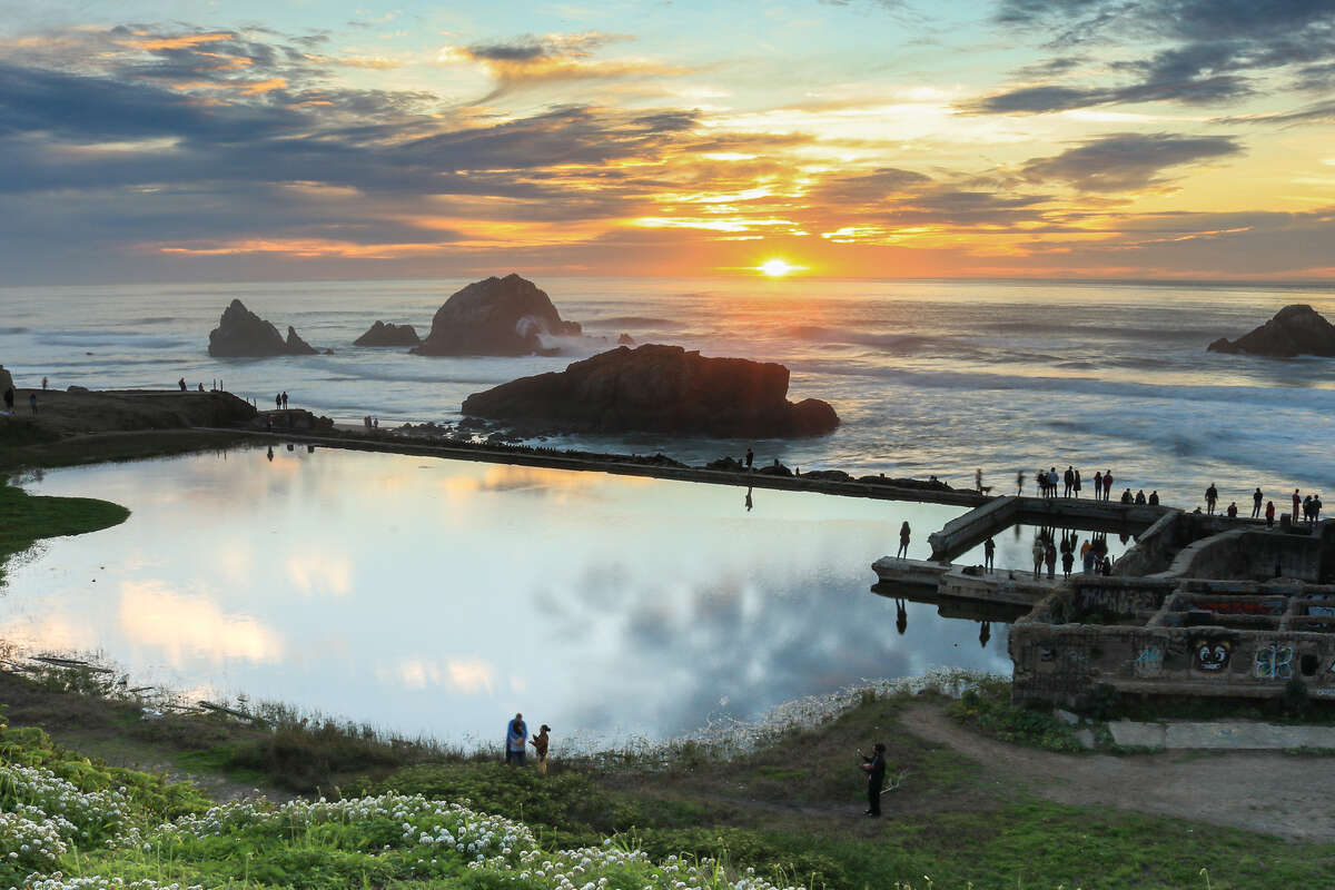 The Pacific Ocean is visible from many parts of San Francisco, including the hills above the Sutro Baths. 