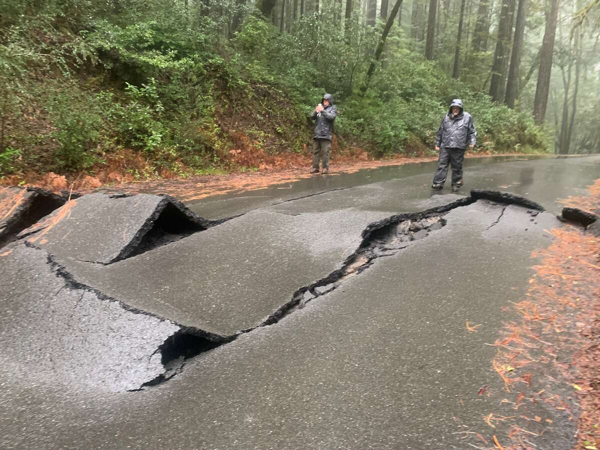 Mattole Road has buckled pavement after a landslide, possibly the result of both heavy rain and a series of recent North Coast earthquakes.