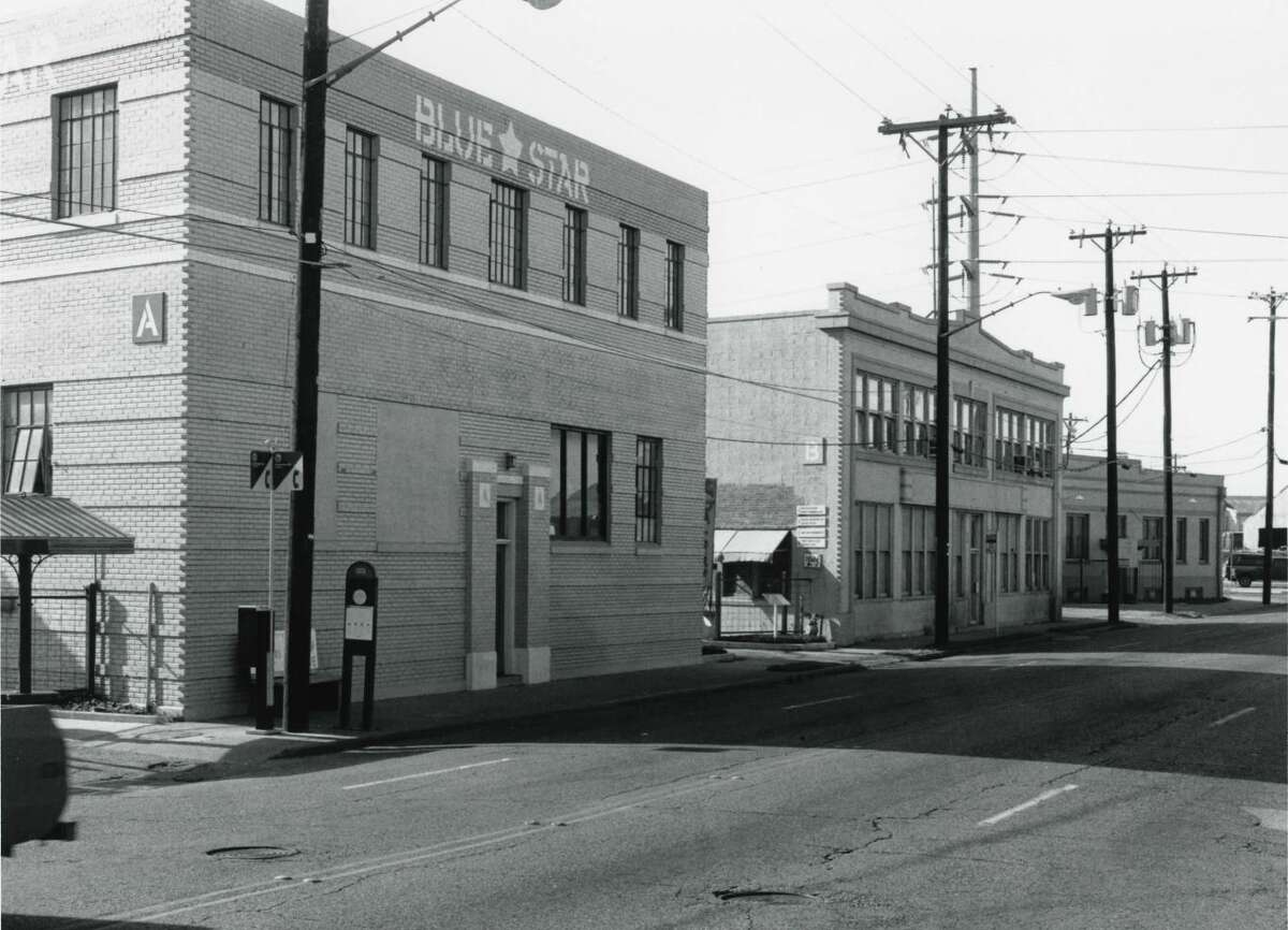 This photo taken by Jeffrey Moor in 1993 shows Blue Star's buildings along South Alamo Street and was included in the application for the National Register of Historic Places. 