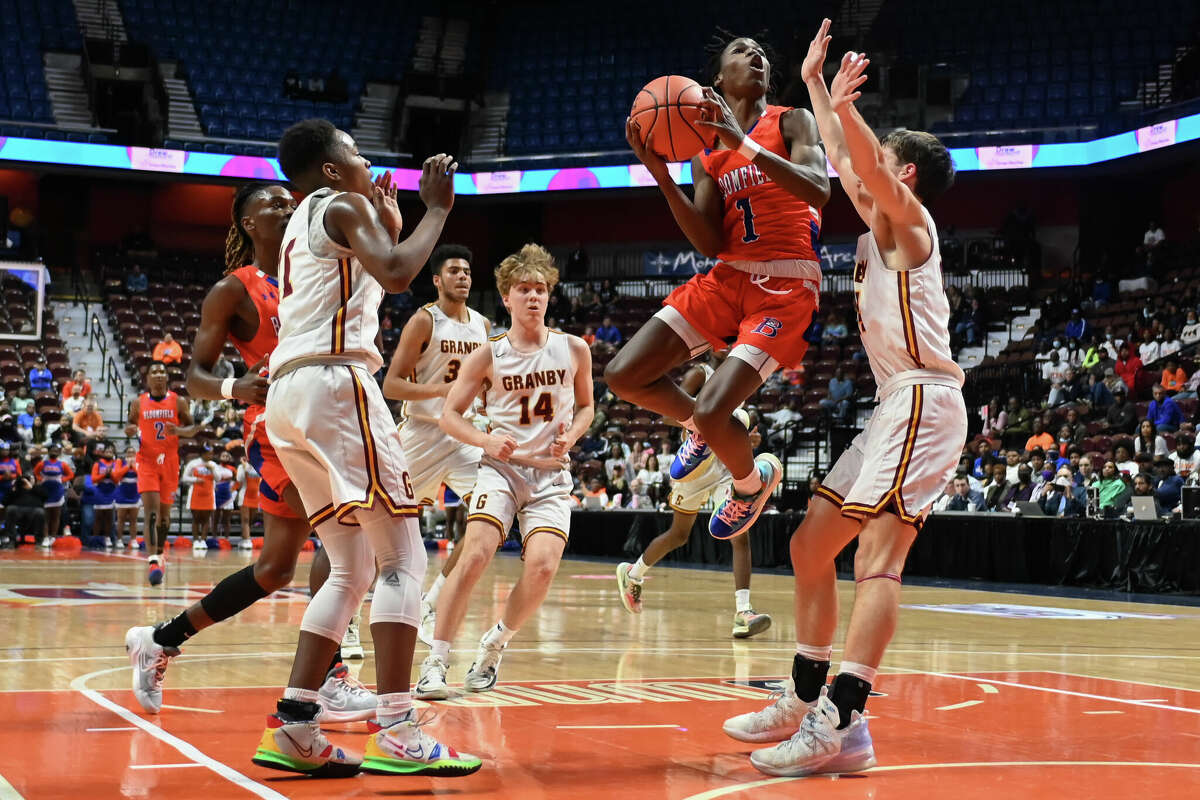 Bloomfield's Jaysean Williams during the CIAC Div IV Basketball Championship between Bloomfield and Granby on Sunday March 20, 2022 played at Mohegan Sun Arena in Uncasville, CT.