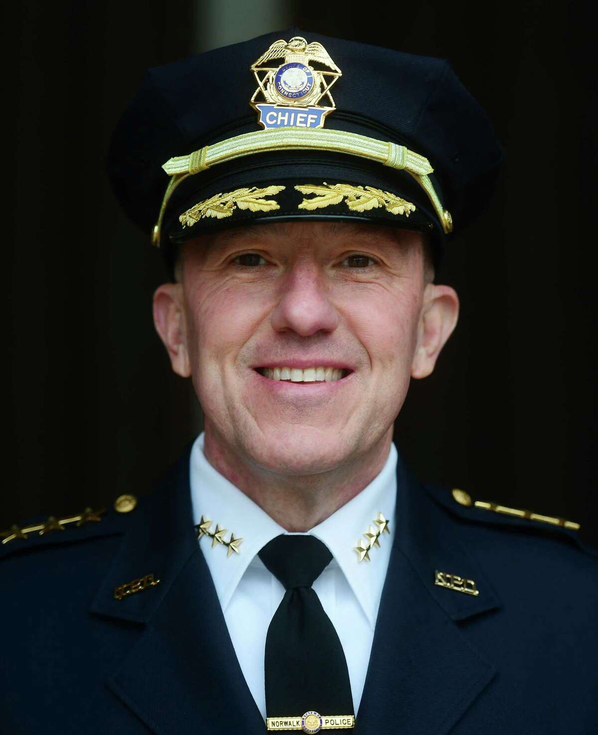 New Norwalk Police Chief James Walsh was sworn in in a promotion ceremony at City Hall in Norwalk, Conn. on Wednesday, January 25, 2023.