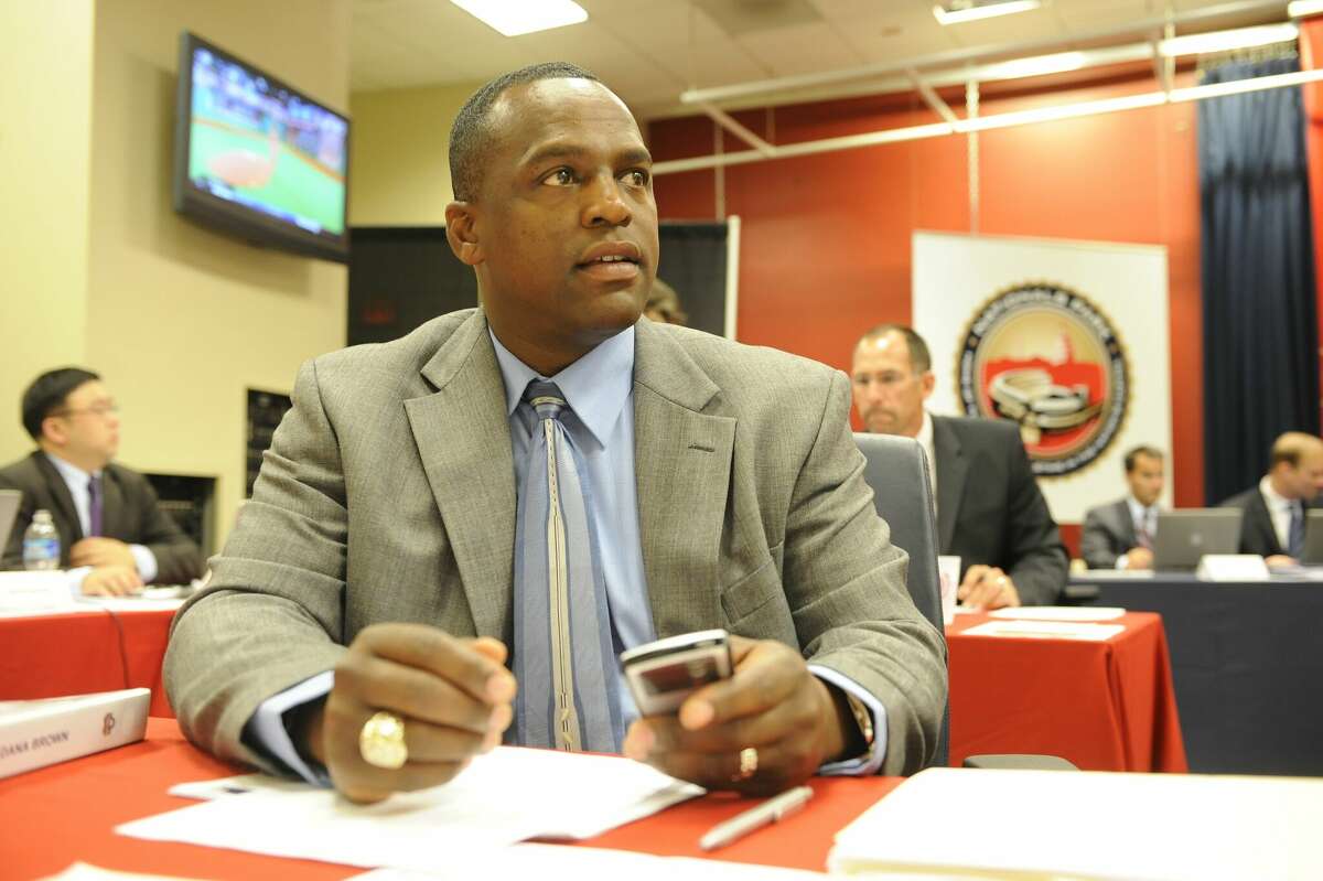 Dana Brown, former director of scouting for the Washington Nationals, looks out for the Major League Baseball Draft June 9, 2009 at Nationals Park in Washington, DC. Brown was hired by the Houston Astros on Thursday.