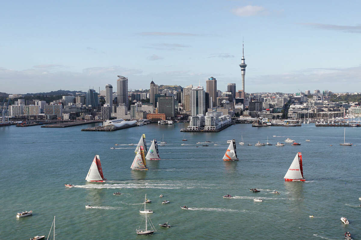 The Auckland, New Zealand, skyline during the Volvo Ocean Race in 2015.