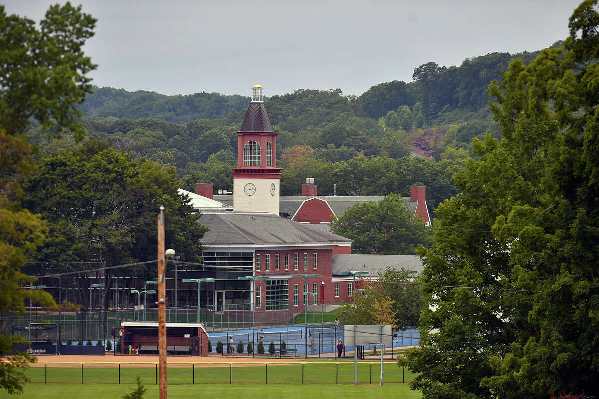 Lindsay Clancy, 32, a Massachusetts woman suspected in the strangling deaths of two of her three children Tuesday night, graduated from Hamden's Quinnipiac University in 2012 with a bachelor's degree in biology, according to a spokesperson. Pictured: Two athletic facilities on the Mount Carmel campus as seen on Tuesday, August 29, 2017.