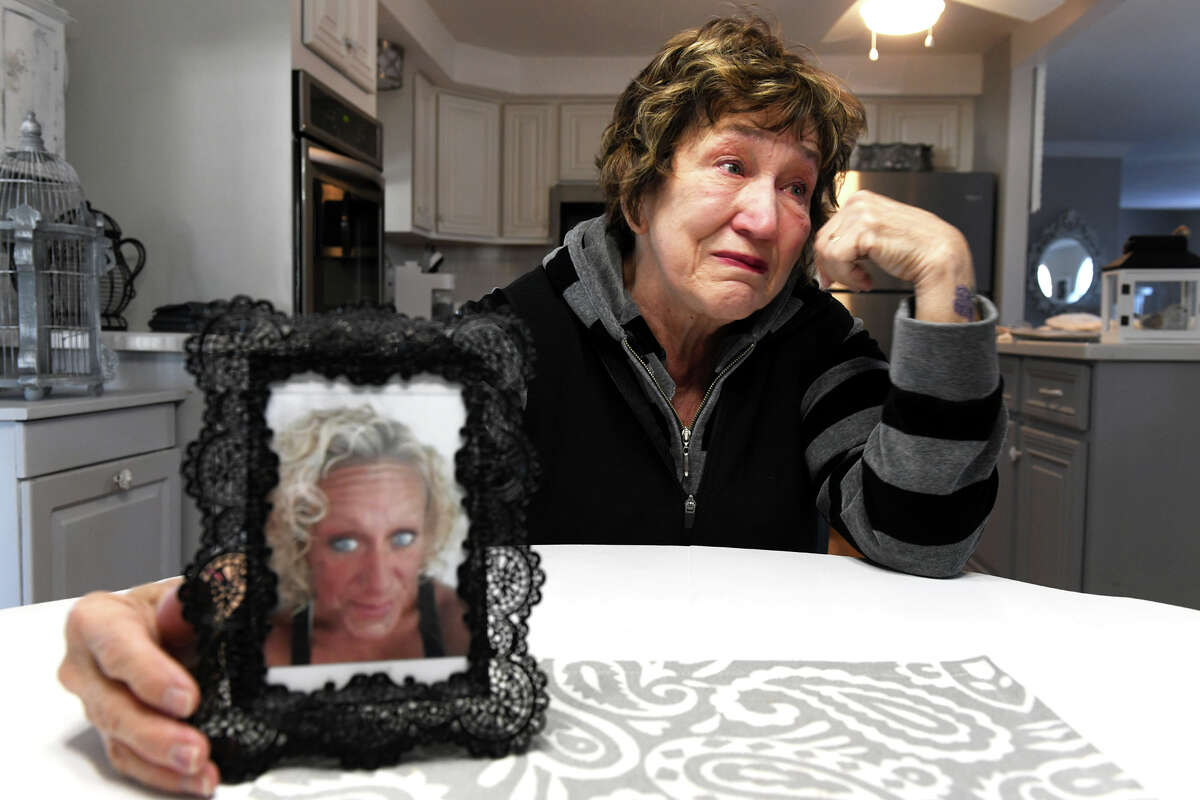 Valerie Booth, Jennifer Sullivan’s mother, speaks during an interview in her home in Milford, Conn. Jan. 27, 2023. Sullivan has been missing for over a year.