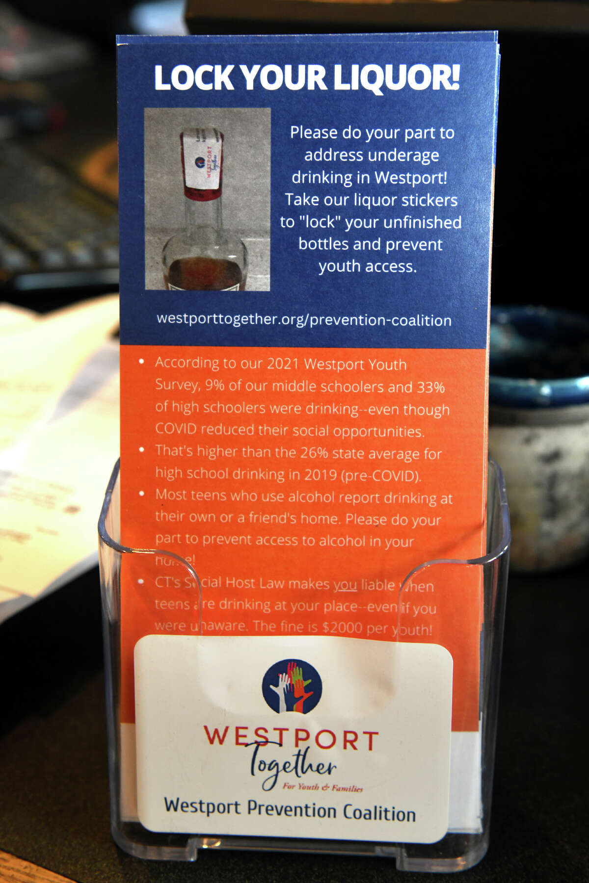 Westport Together “Lock Your Liquor” initiative, in Westport, Conn. Jan. 27, 2023.