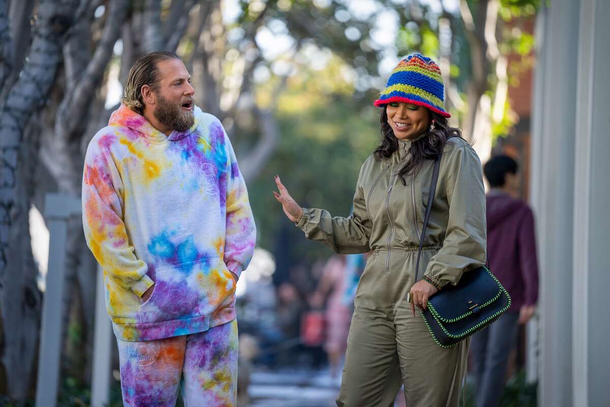 Jonah Hill as Ezra and Lauren London as Amira in "You People."