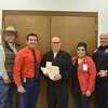 The Plainview Hale County Crime Stoppers Program is a collaborative effort between local law enforcement entities and volunteers. The program was recently recognized by Texas Crime Stoppers. Pictured L-R: Hale County Sheriff David Cochran, Plainview Police Captain Manual Balderas, Eric Mears and Rosanna Madrigal, both Plainview High School staff sponsors of the district’s Crime Stoppers program, and Sergeant Amos Rodriguez with the Plainview ISD PD 
