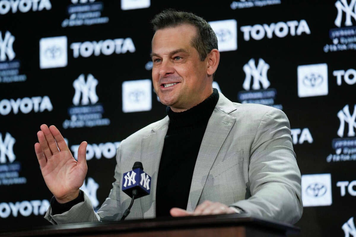 New York Yankees manager Aaron Boone speaks during a news conference at Yankee Stadium, Dec. 21, 2022, in New York. 